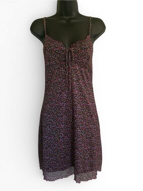 Vintage Y2K Ditsy Floral Grunge Spaghetti Strap Slip Dress Pink and Black SZ M